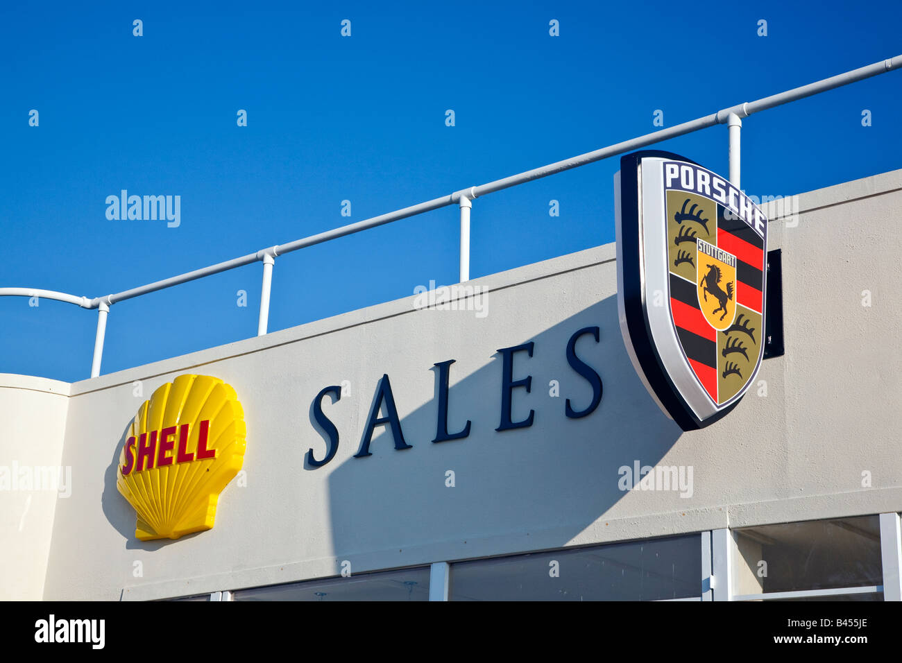 Art Deco style of the Woad Corner car sales showroom of 1940s displaying Porsche cars at the