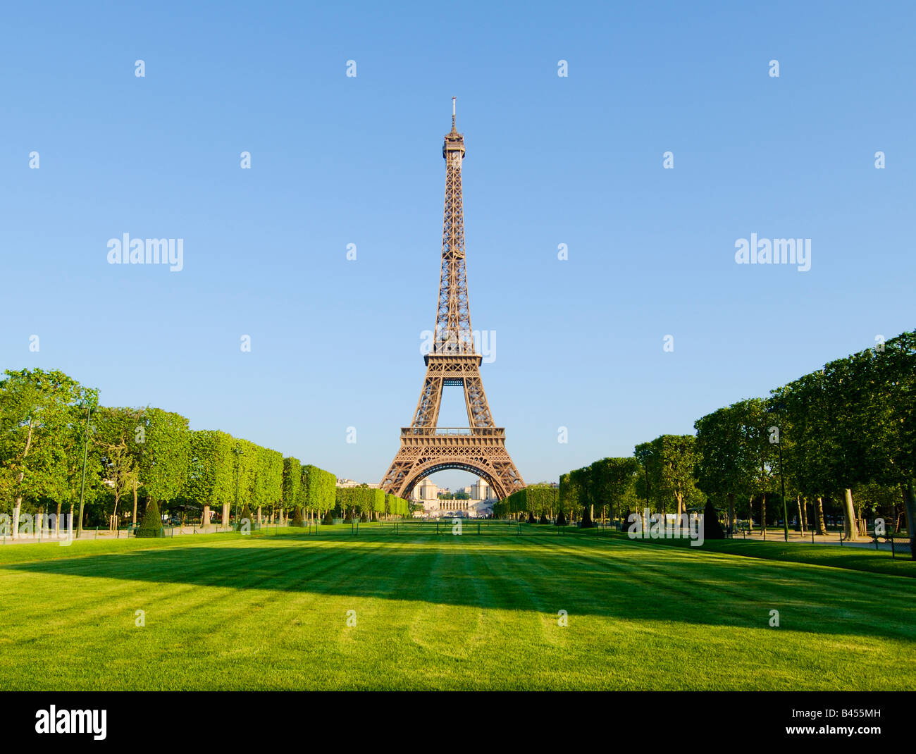 The Eiffel Tower from the Champ de Mars Stock Photo
