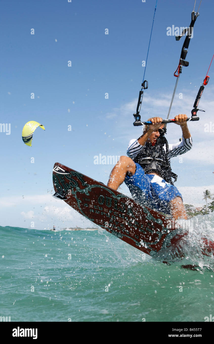 kite boarding at kite beach in the Dominican Republic Stock Photo