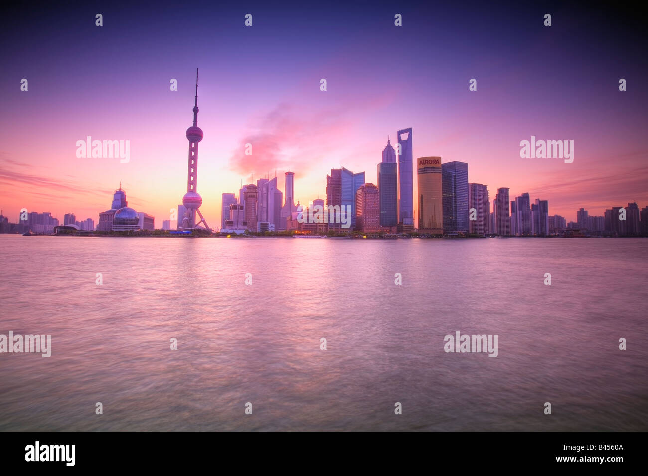 China Shanghai Financial skyline viewed over the Huangpu river from the Bund Stock Photo