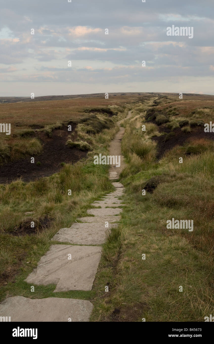 Paved section of Pennine way crossing Bleaklow Stock Photo