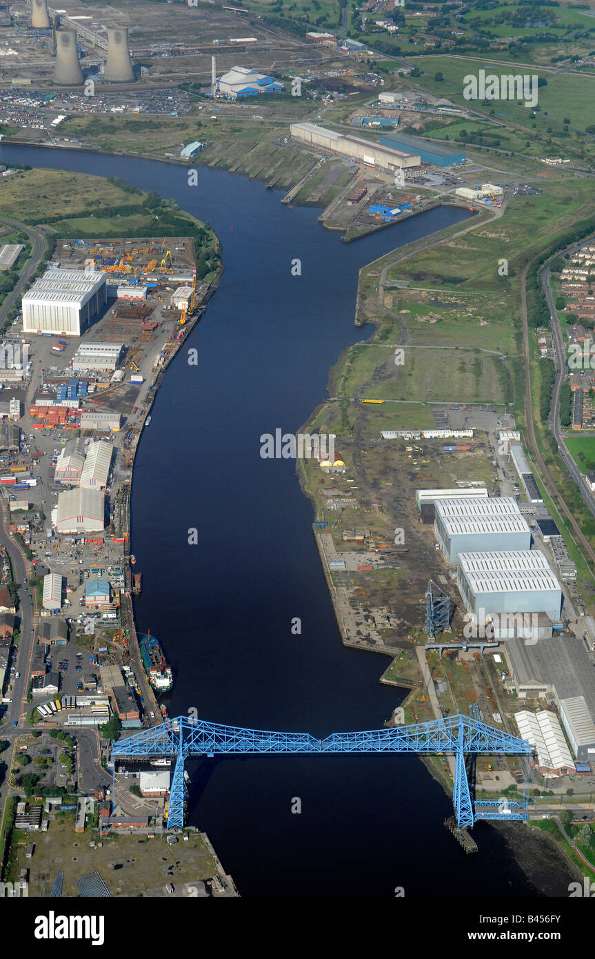 Middlesborough, River Tees and the Transporter Bridge, from the air ...