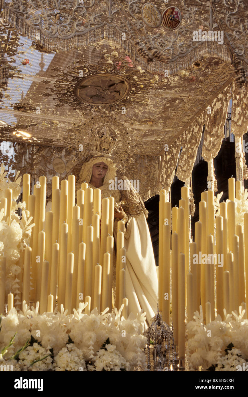 Float of Virgin Mary at Semana Santa Holy Week procession in Seville