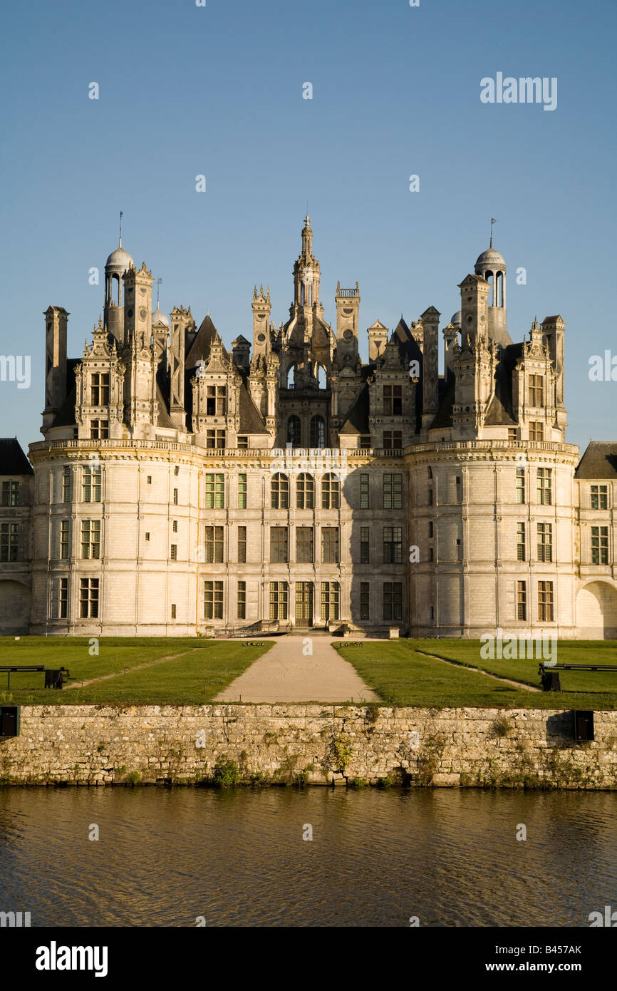Central keep of the 16th century Chateau de Chambord at sunset, looking southeast, Loir-et-Cher, Loire Valley, France at sunset. Stock Photo