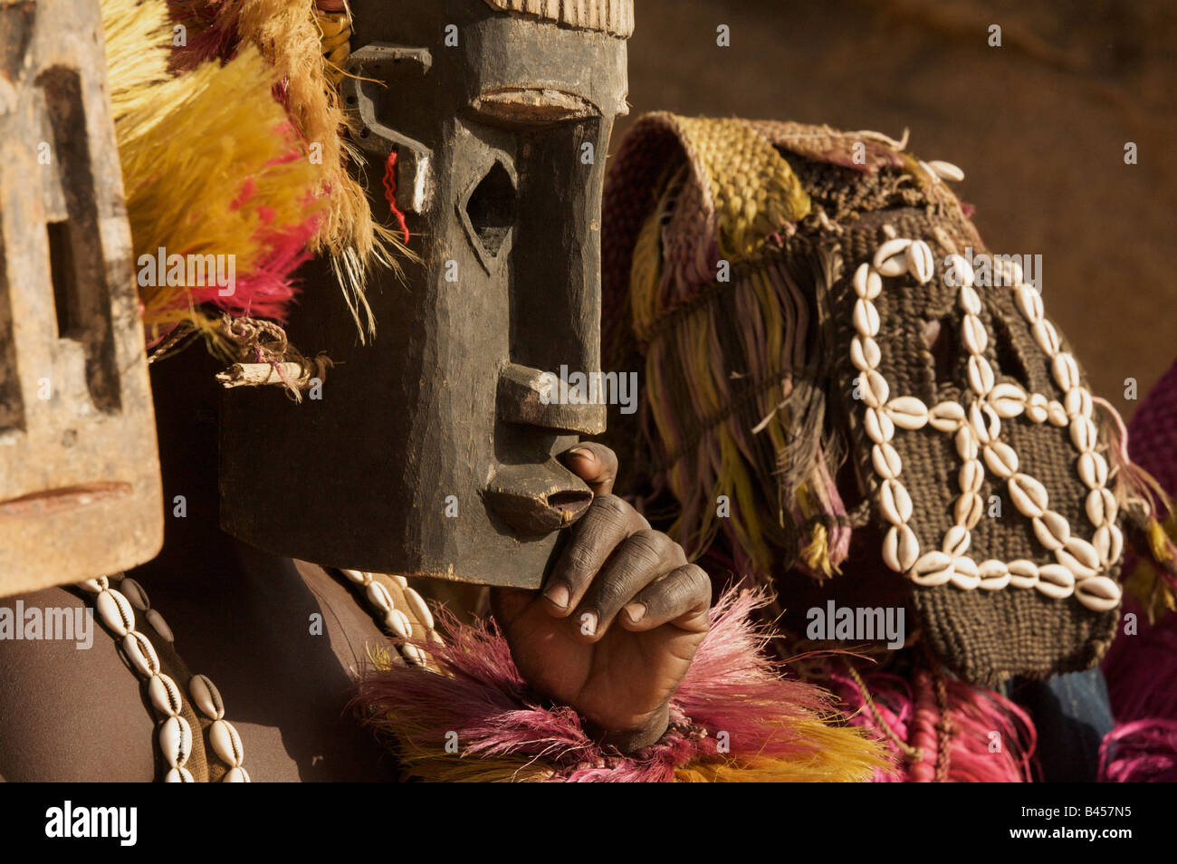 The masked dance in Tereli, Dogon country, Mali West Africa Stock Photo