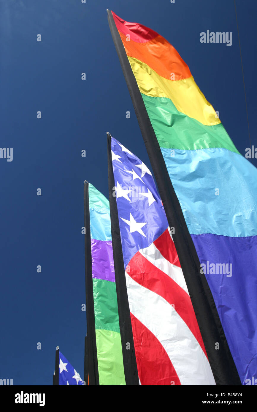 Flags in blue sky Stock Photo - Alamy