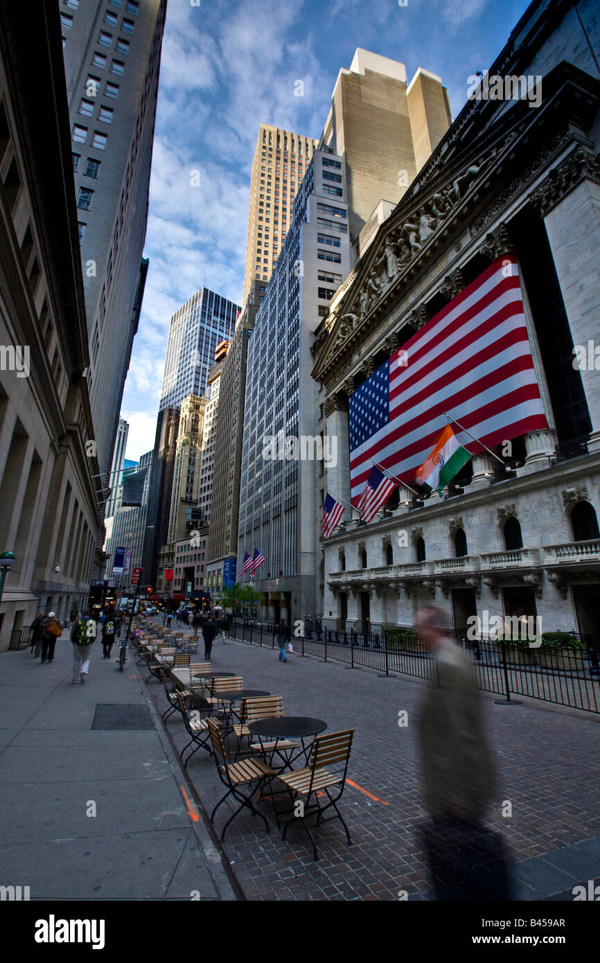 The front of the New York Stock Exchange (NYSE) at Wall Street, New York, New York Stock Photo