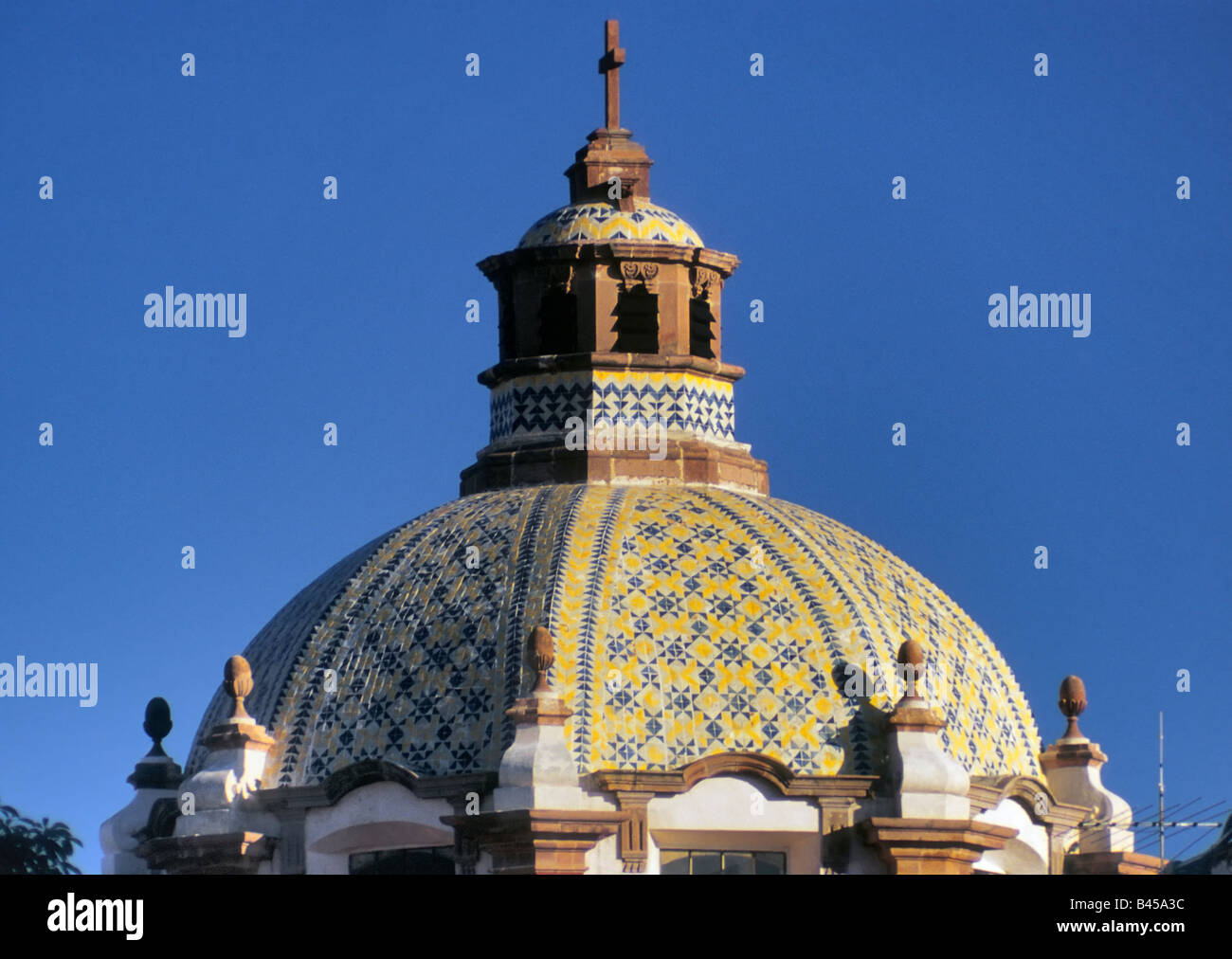 Tiled dome at Templo del Sagrado Corazon de Jesus also known as Santa Clara Church in Queretaro Mexico Stock Photo
