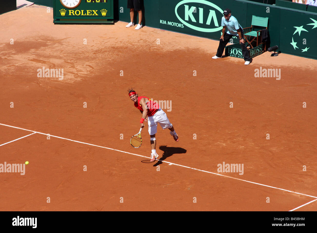 World no.1 tennis player Rafael Nadal serves in the first match of 2008
