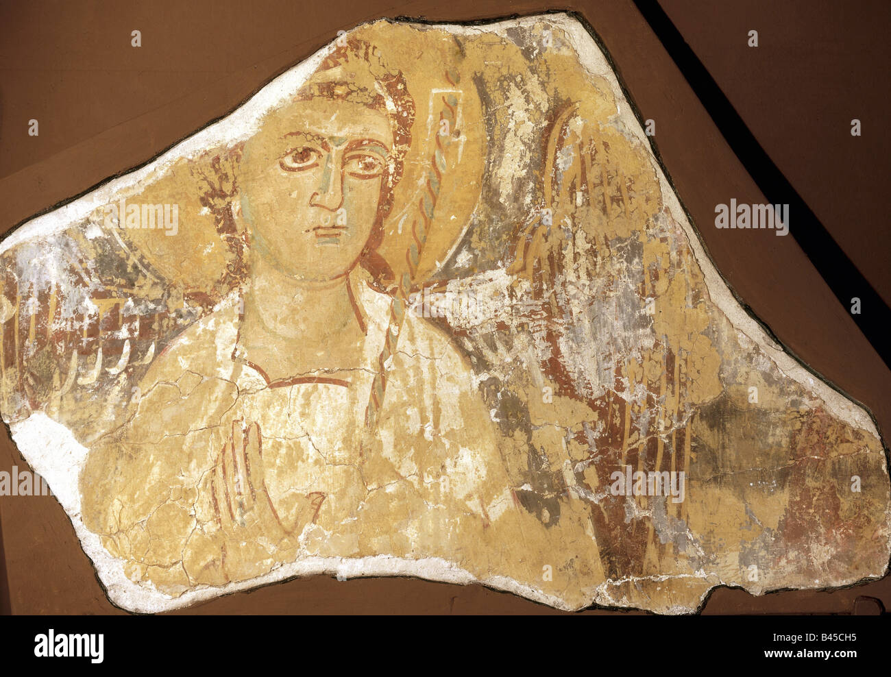 fine arts - Byzantine art, painting, fresco depicting archangel Michael, apsis, minster Mar Jakub near Qara, 12th century, National Museum Damascus, Syria,  , Artist's Copyright has not to be cleared Stock Photo