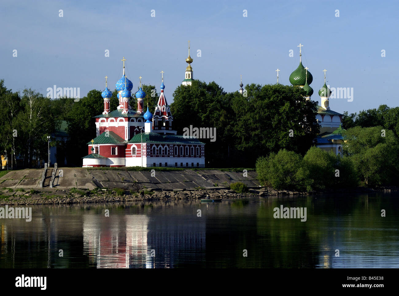 geography / travel, Russia, Uglitsch, churches, Dimitrij church 'on the blood', exterior view, onion towers, Additional-Rights-Clearance-Info-Not-Available Stock Photo