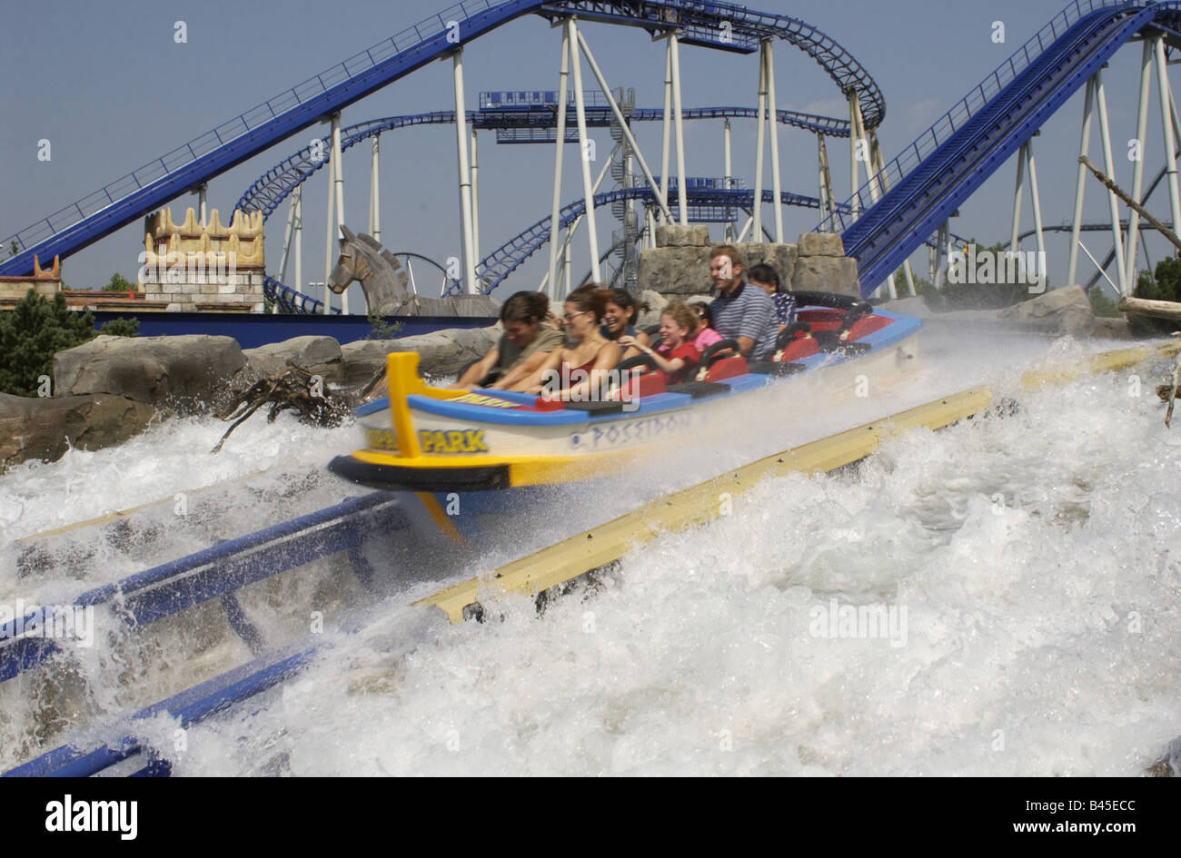 geography / travel, Germany, Baden Württemberg, Rust, Europa Park, amusement park, water slide 'Poseidon', europapark, , Additional-Rights-Clearance-Info-Not-Available Stock Photo