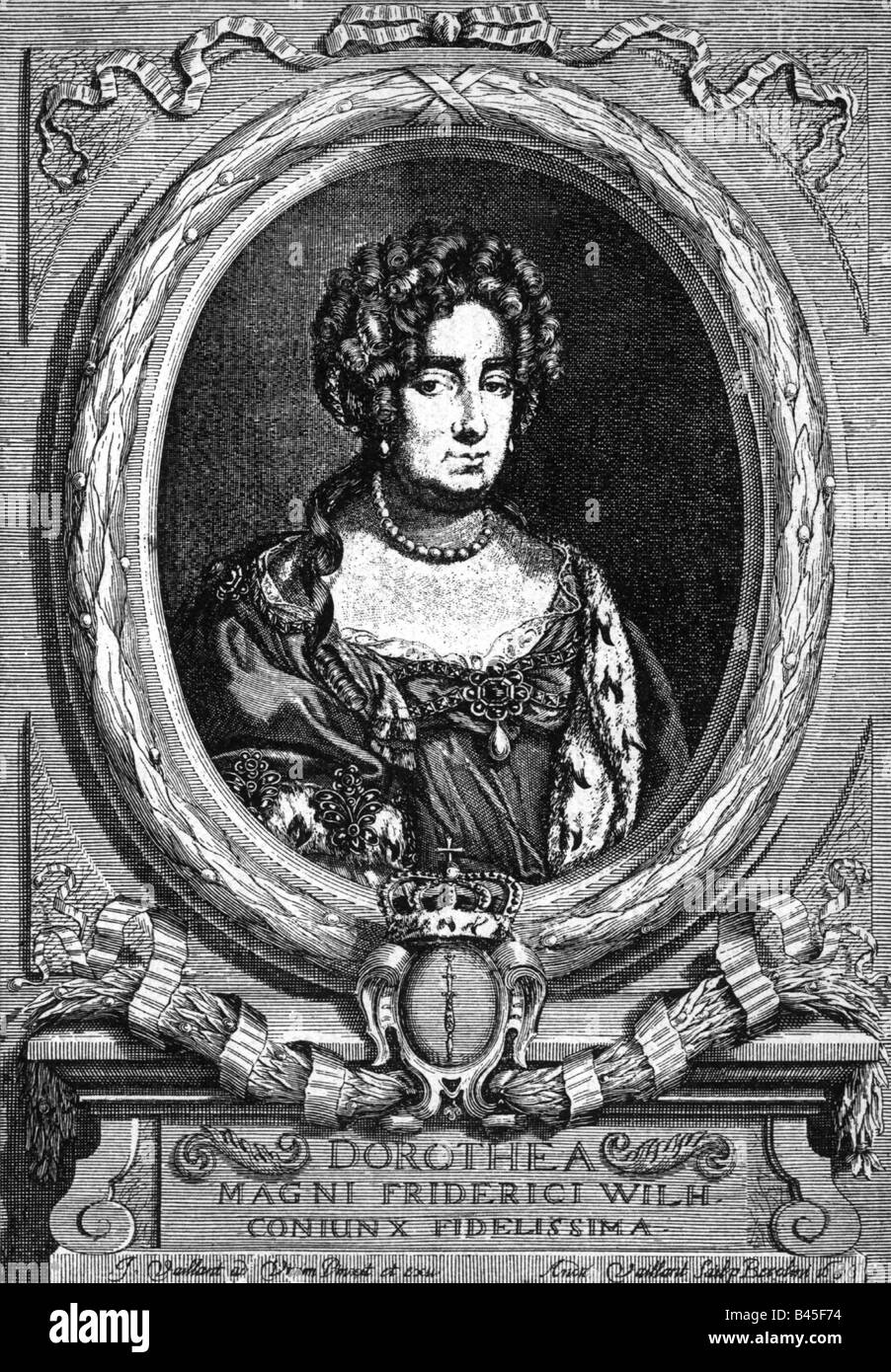 Dorothea, 29.9.1636 - 16.8.1689, Electress Consort of Brandenburg 13.6.1668 - 16.6.1689, portrait, wood engraving, 19th century, , Artist's Copyright has not to be cleared Stock Photo