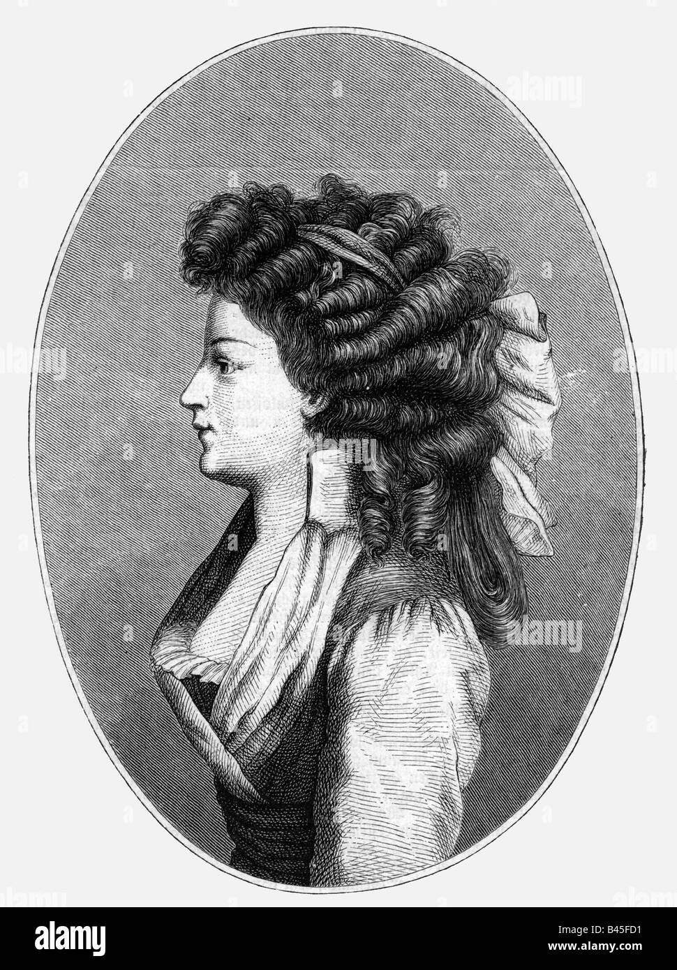 Frederica, 7.3.1778 - 29.6.1841, Queen Consort of Hanover 20.6.1837 - 29.6.1841, portrait, copper engraving, 1794, , Artist's Copyright has not to be cleared Stock Photo