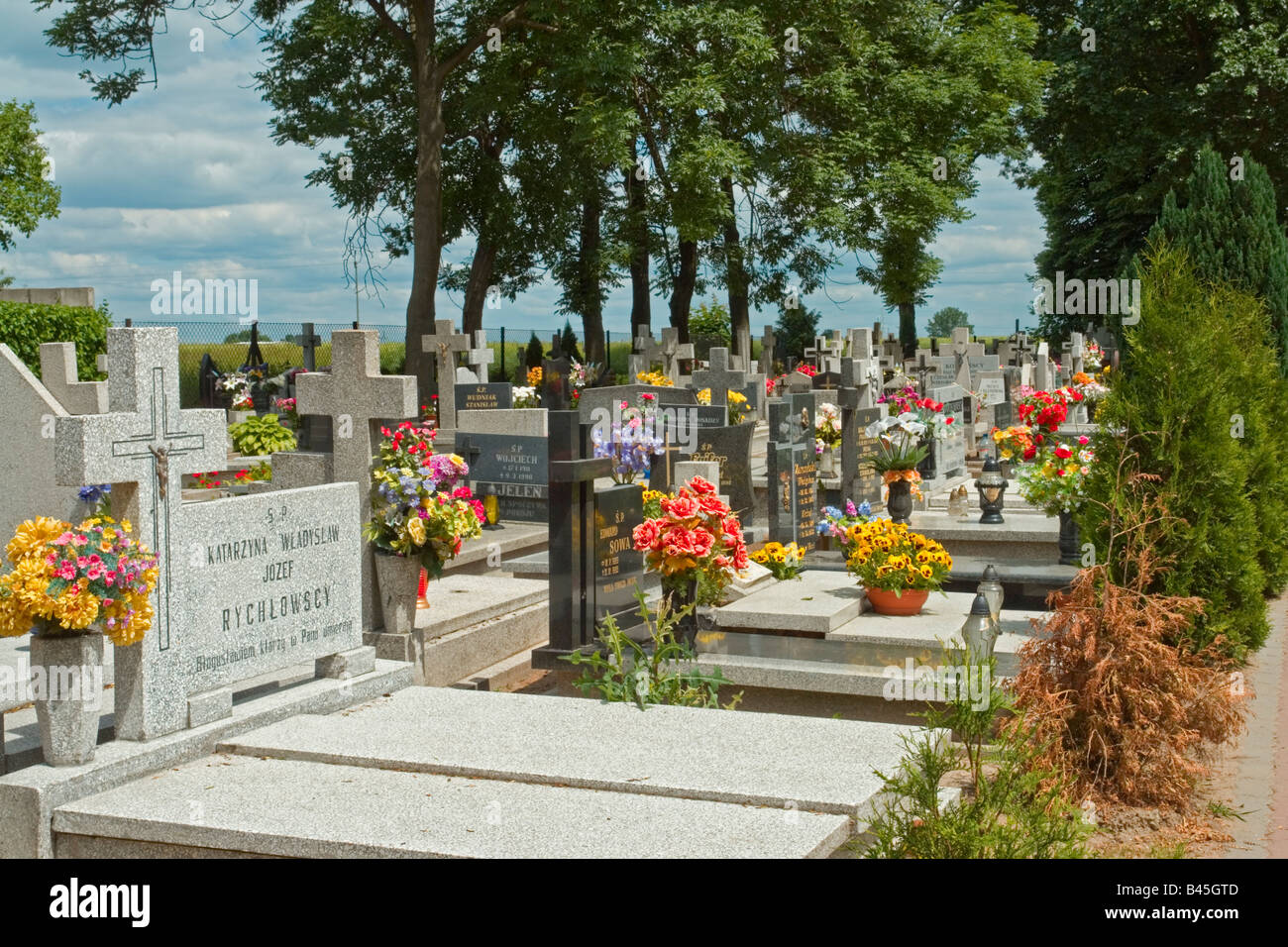 St. Anthony Parish Cemetery, Szymborze, near Inowroclaw, Poland. A typical Polish rural cemetery Stock Photo