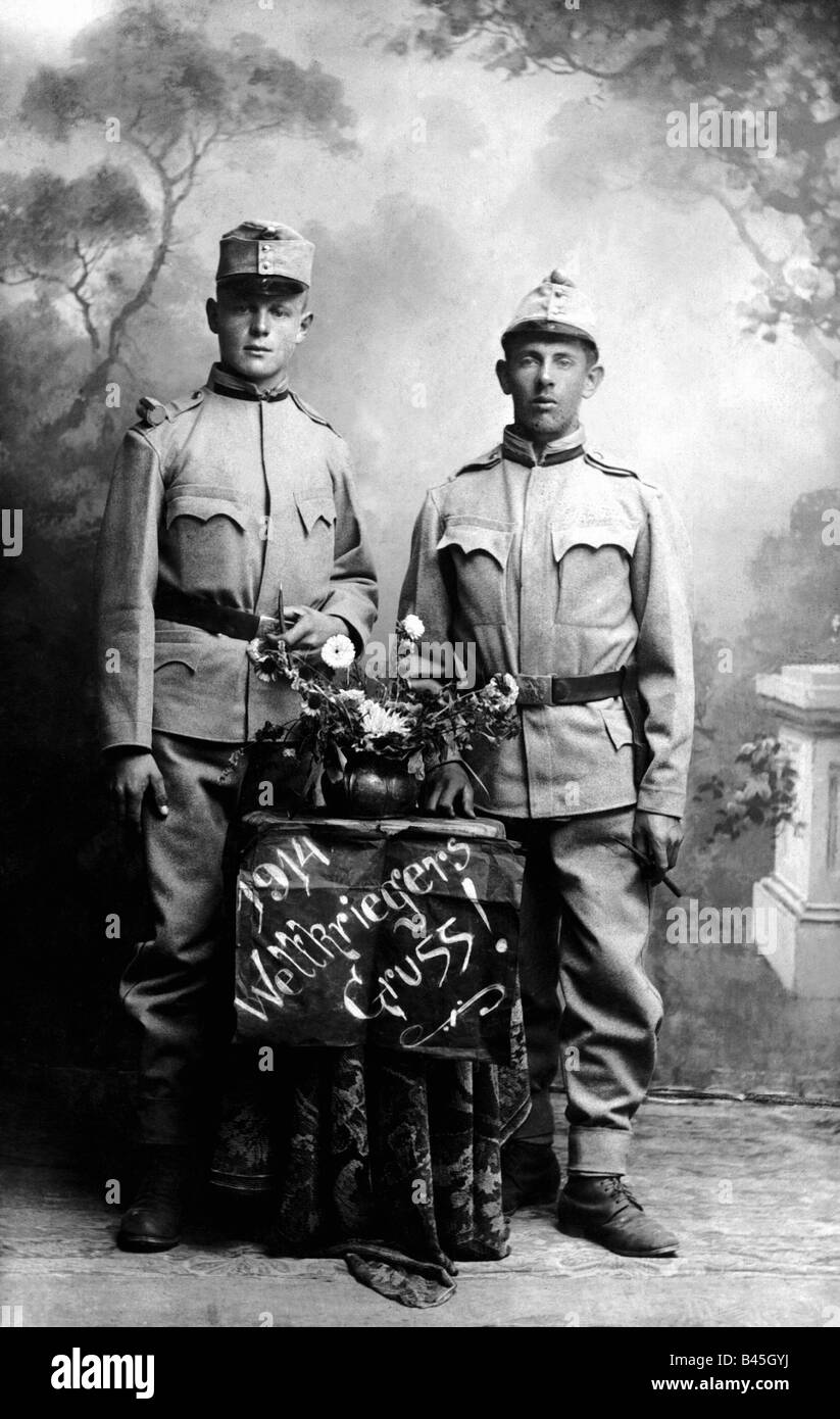 events, First World War / WWI, military postcards, postcard '1914 - Weltkriegers Gruss' (1914 - World War warrior`s greeting), Austria, 1914, Stock Photo