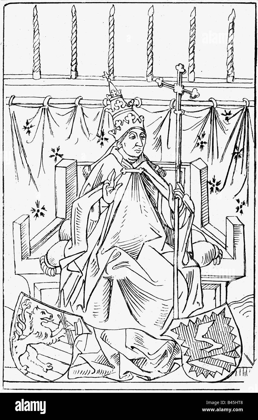 John XXIII (Baldassare Cossa), circa 1370 - 22.12.1419, Antipope 17.5.1410 - 29.5.1415, full length, book of the Council of Constance, 1483, , Stock Photo