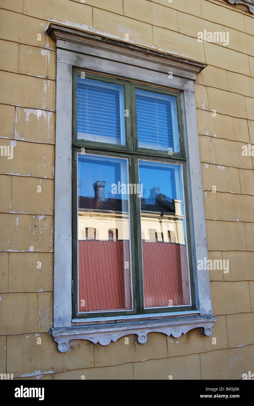 Window in a traditional Swedish house, Umea, Vasterbottenslan, Sweden ...