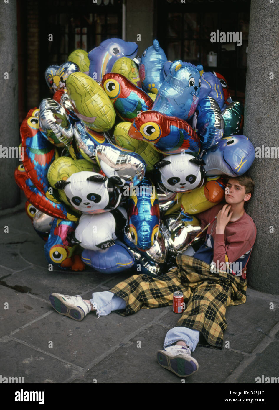 Covent Garden London balloon seller takes a break Stock Photo