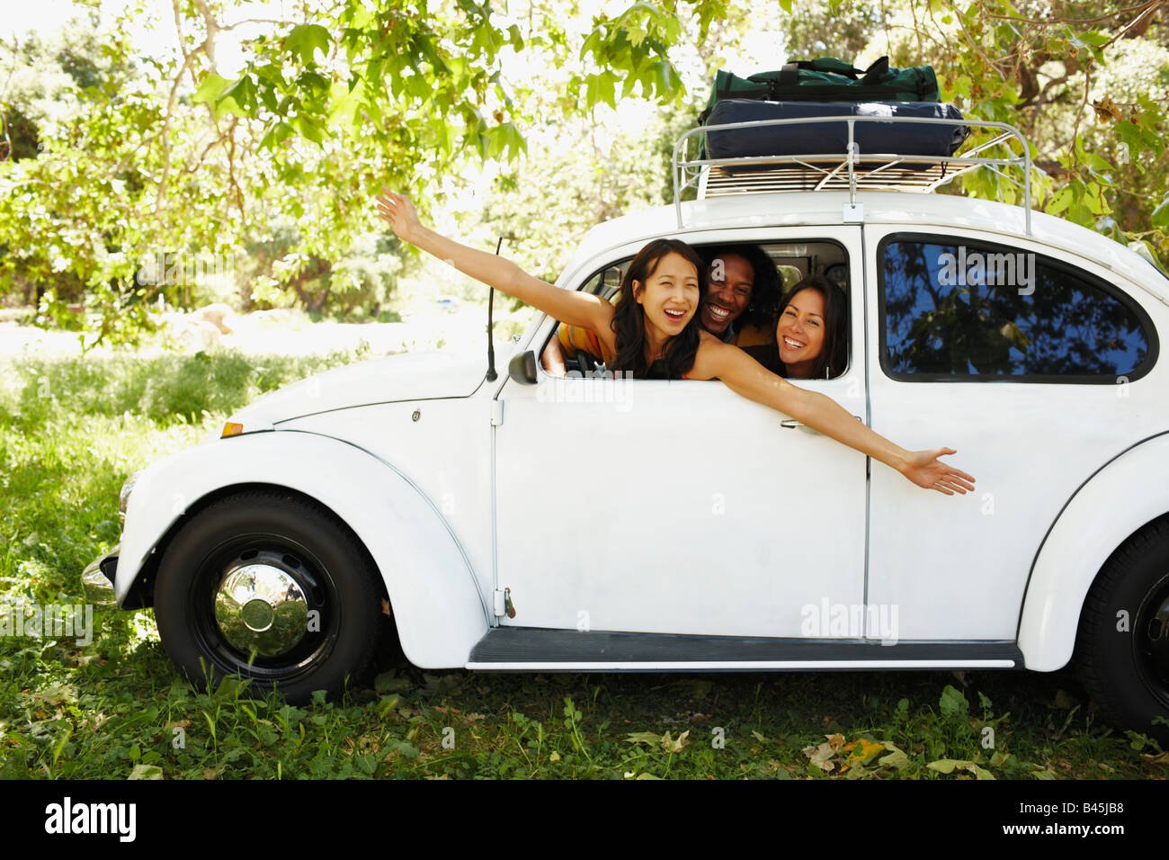 Multi-ethnic group of friends on camping trip Stock Photo