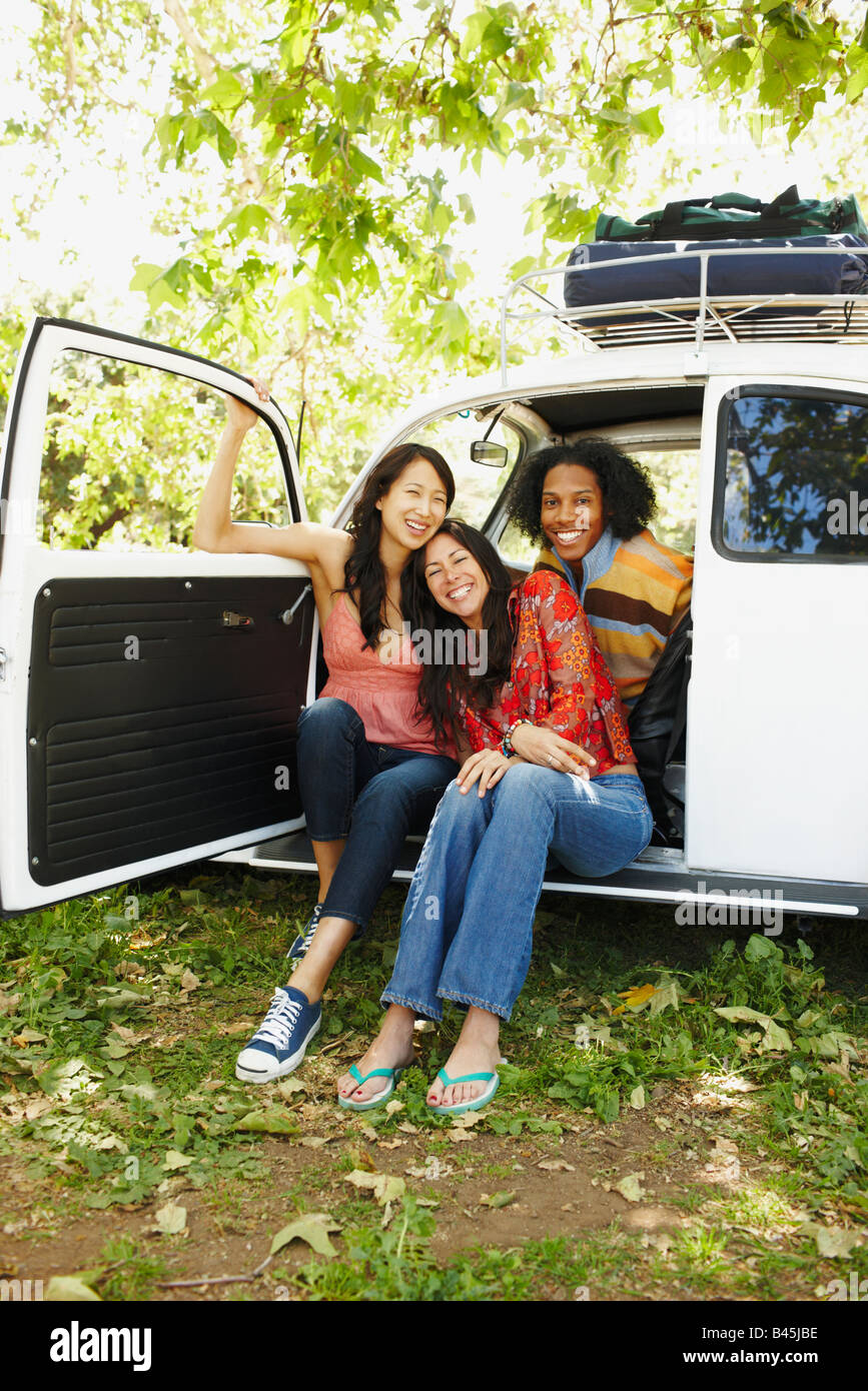 Multi-ethnic group of friends on camping trip Stock Photo