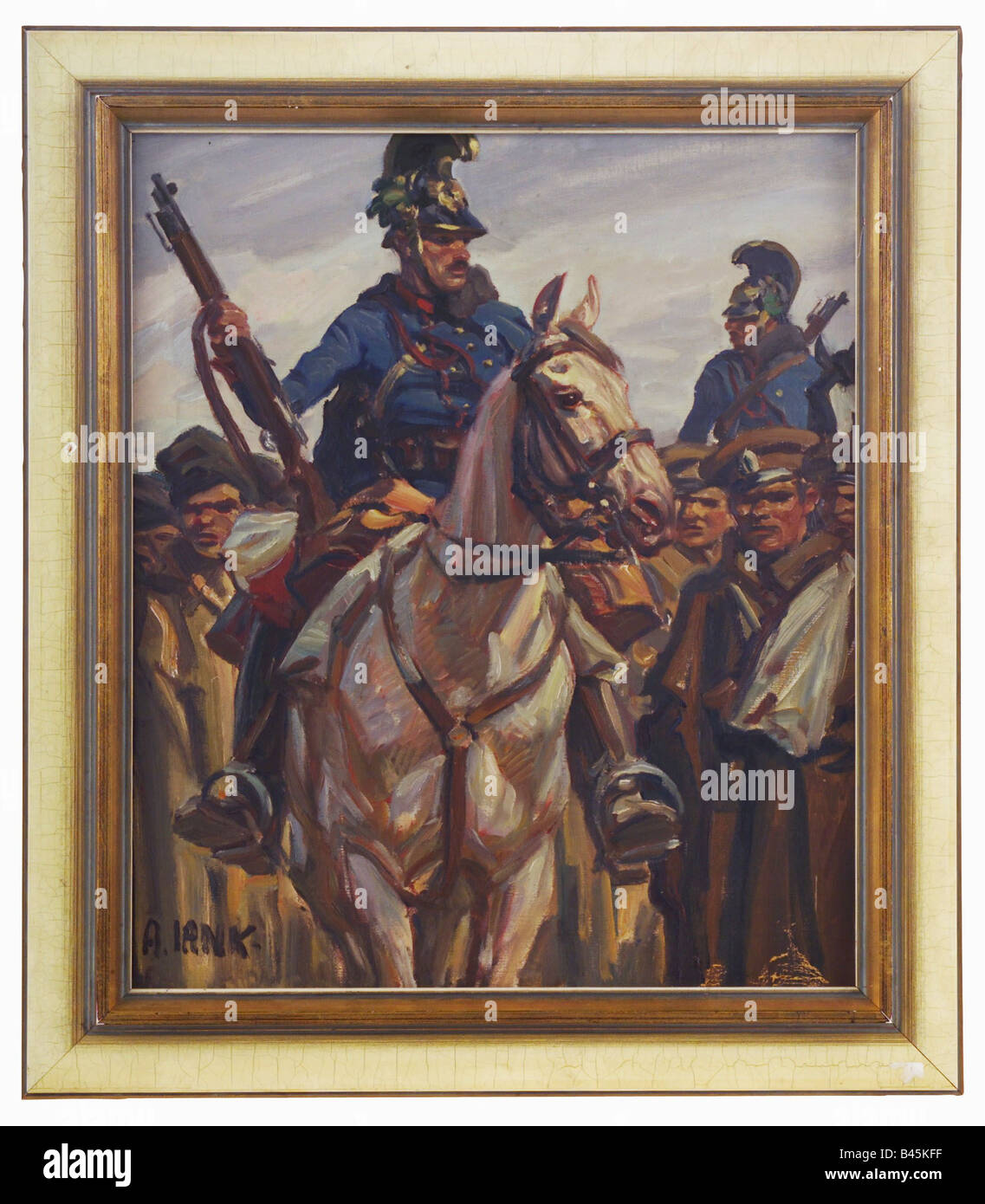 events, First World War/WWI, Prisoners of War, Austrian dragoons & captured Russians, circa 1915, painting by Angelo Jank (1868 - 1940), Stock Photo