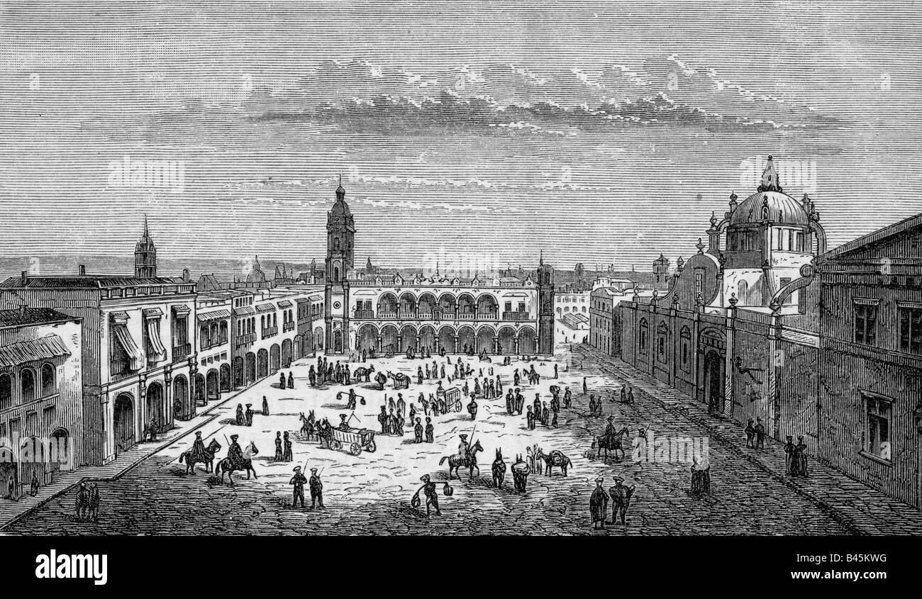 geography/travel, Mexico, Veracruz, market place with town hall, view