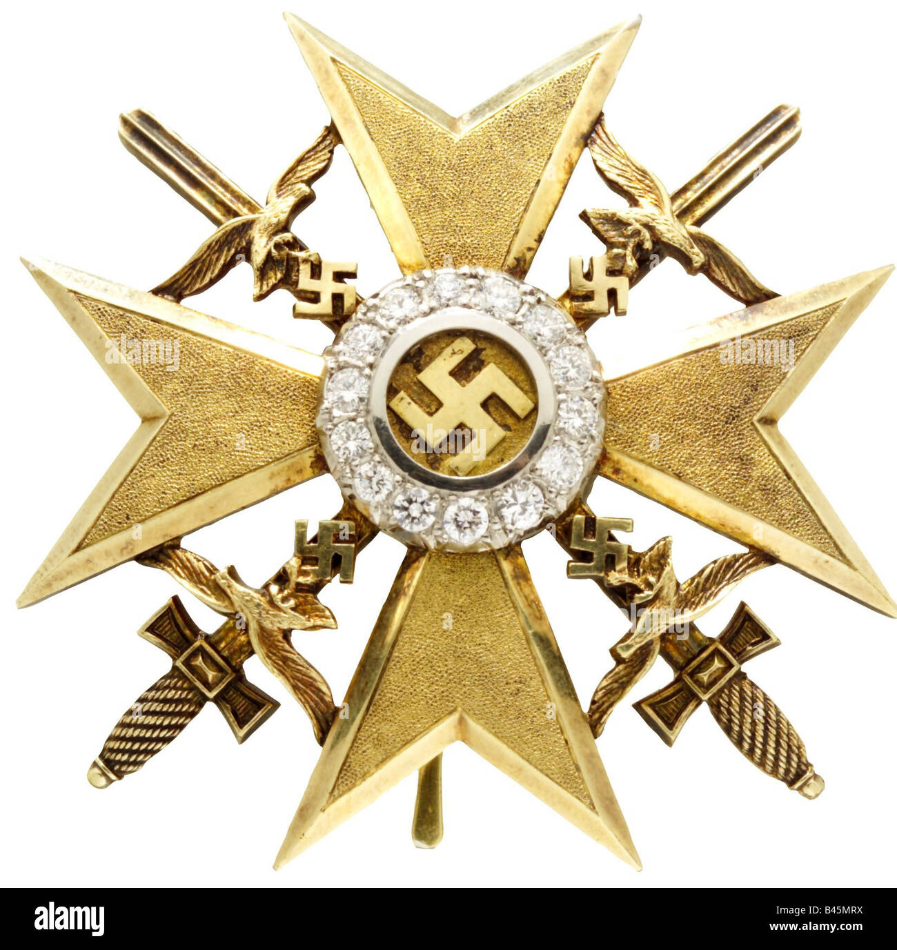 decorations, Nazi Germany, German Empire, Spanienkreuz (Spanish Cross),  instituted 14.4.1939 for members of the Legion Condor, gold with swords and diamonds, awarded to General Hugo Sperrle, Third Reich, Wehrmacht, Spanish Civil War, , Stock Photo