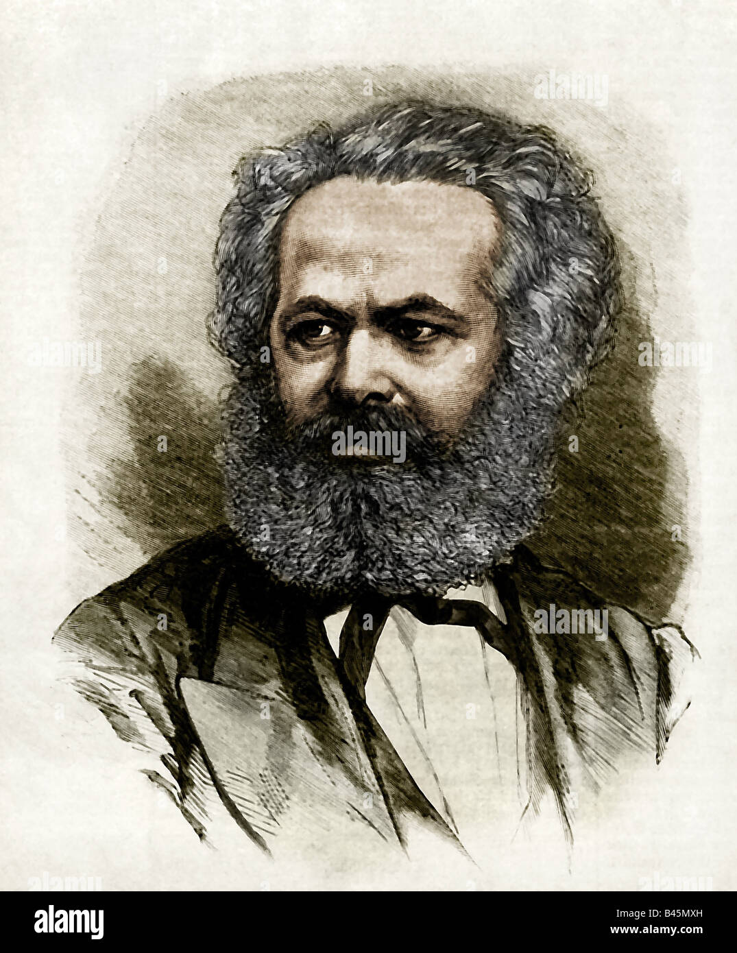 Marx, Karl, 5.5.1818 - 14.3.1883, German philosopher, portrait, engraving 1871, marxism, communism, 19th century, later coloured, , Stock Photo
