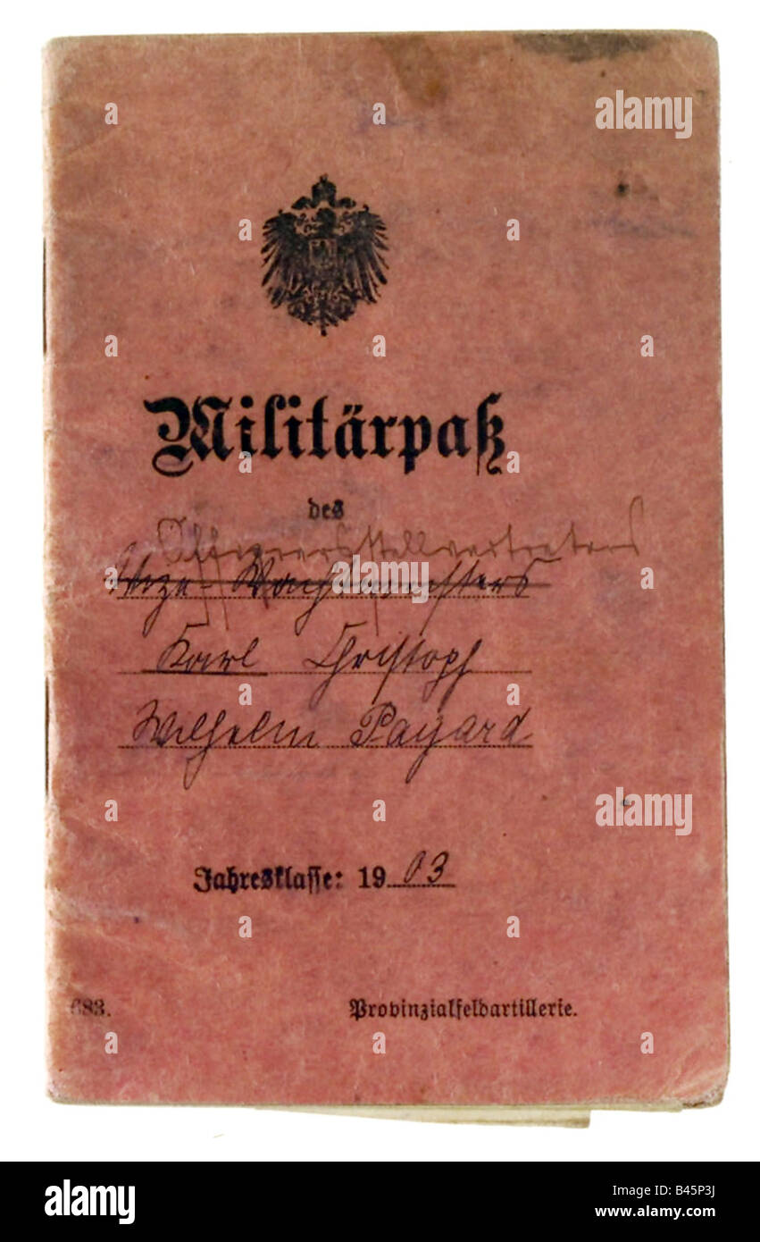 events, First World War/WWI, documents, Germany, military passport,  administration, military, 20th century, , Stock Photo