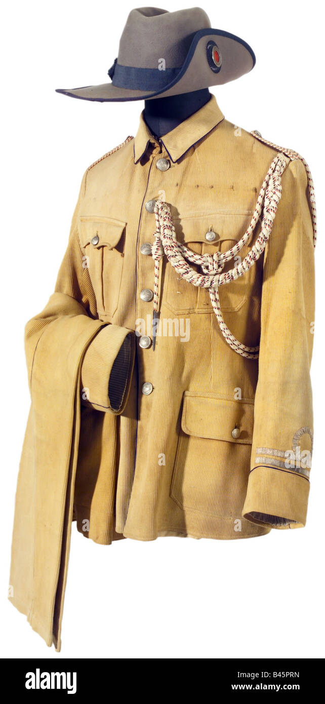 military, uniforms, Germany, colonial forces, uniform of Josef fink, former member of the Schutztruppe in German Southwest Africa, with rank badges of Reichskolonialbund (Colonial League), , Stock Photo