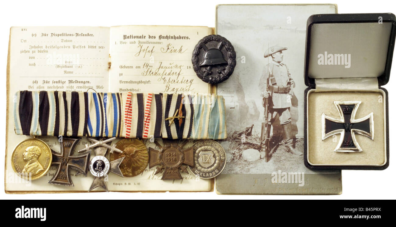 decorations, Germany, decoration clasp of member of German colonial force in German Southwest Africa Josef Fink, with service book & photograph, Iron Cross, First World War, WWI, Schutztruppe, , Stock Photo