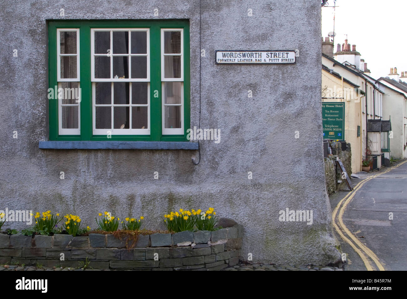 House And Unusual Street Name Sign At Hawkshead In The Lake District England Stock Photo Alamy
