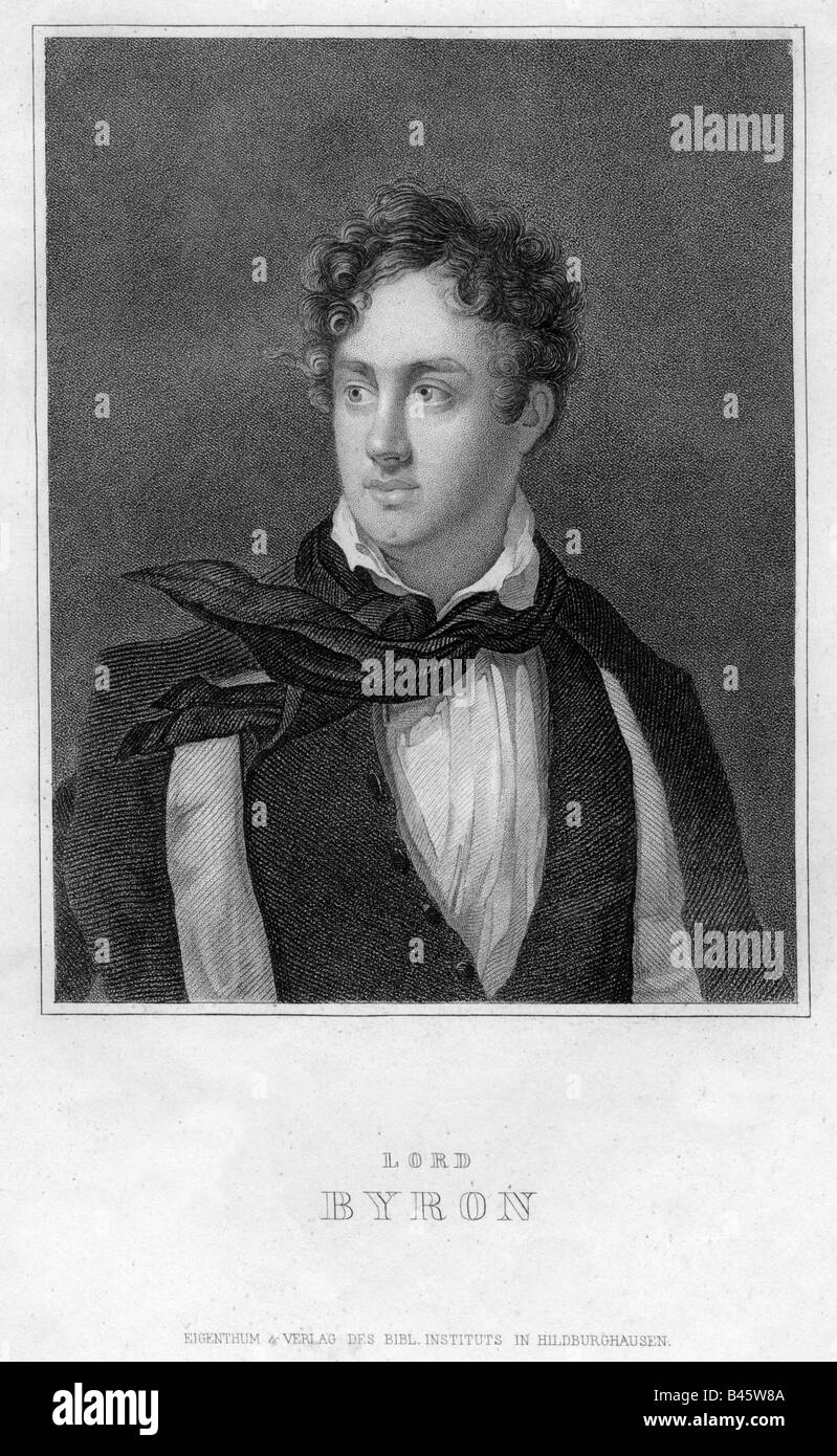 Byron, George Gordon Lord, 22.1.1788 - 19.4.1824, British author / writer, portrait, engraving, Hildburghausen, 19th century,  Great Britain, England, English, 18th century, literature, poet, romanticism, , Artist's Copyright has not to be cleared Stock Photo