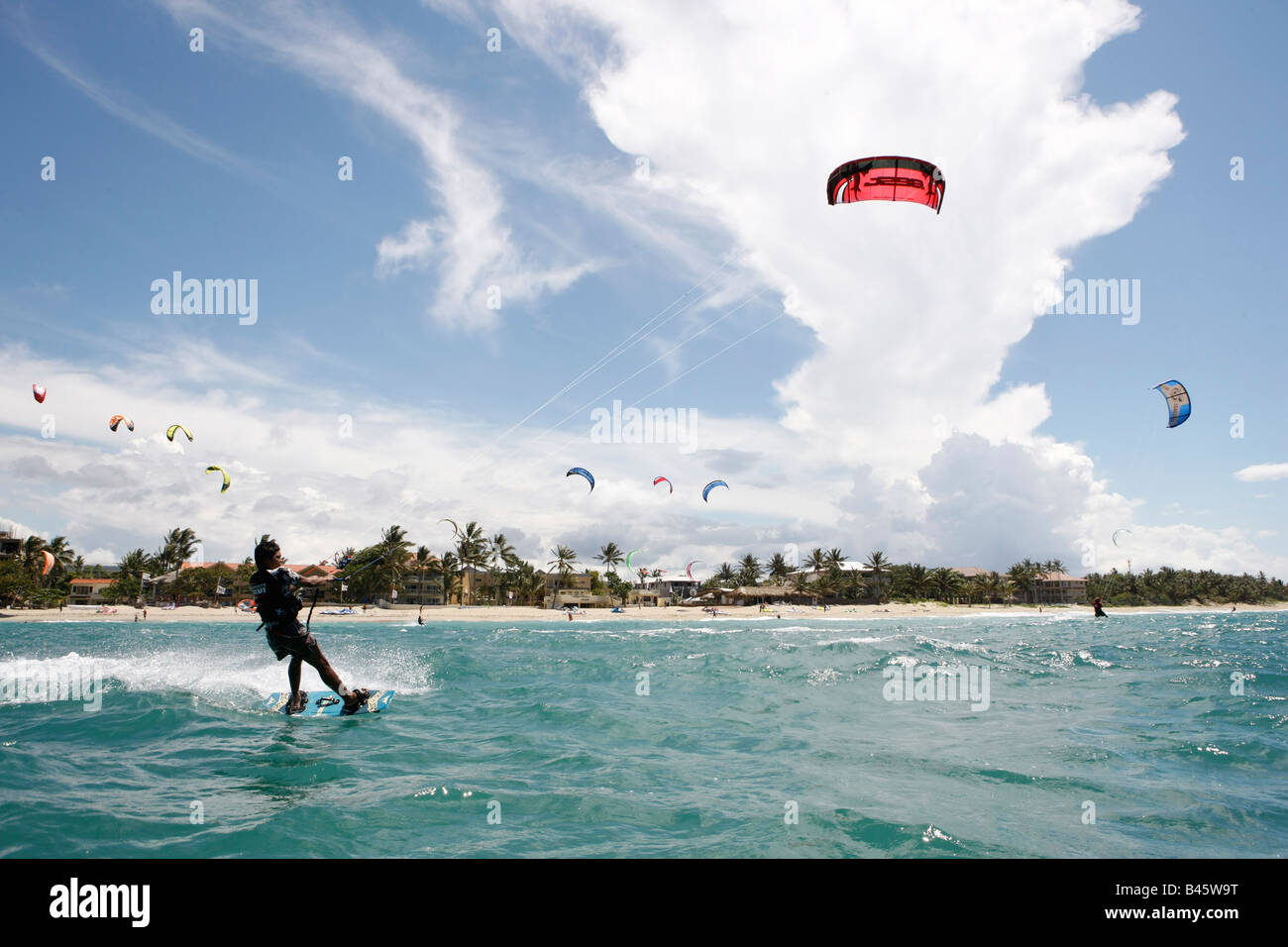 kite boarding at kite beach in the Dominican Republic Stock Photo Alamy