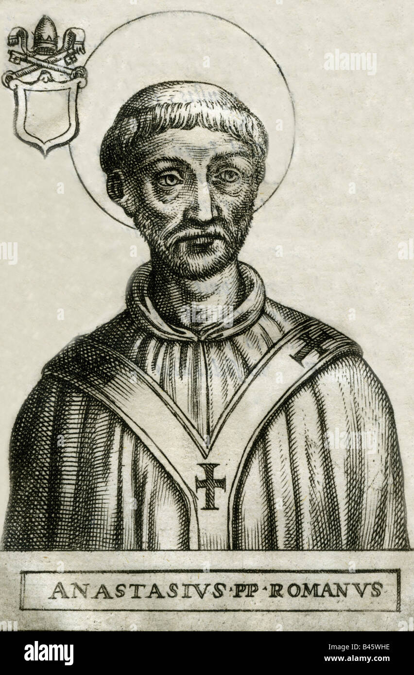 Anastasius I, + 19.12.401, pope from 27.11.399 - 19.12.401, Saint, engraving, 17th century,  ancient world, 4th / 5th century, religion, christianity, popes, papacy, stola, saints, halo, , Artist's Copyright has not to be cleared Stock Photo