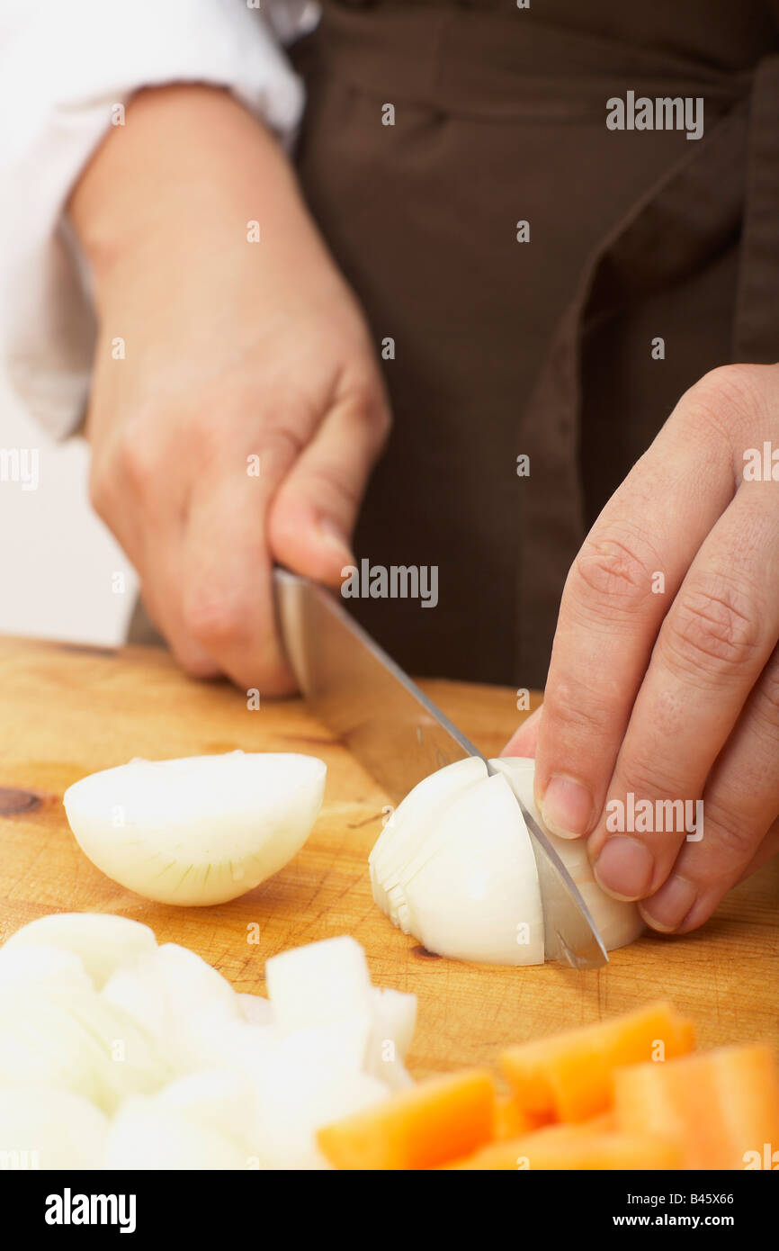 Chopping onions, closeup Stock Photo Alamy