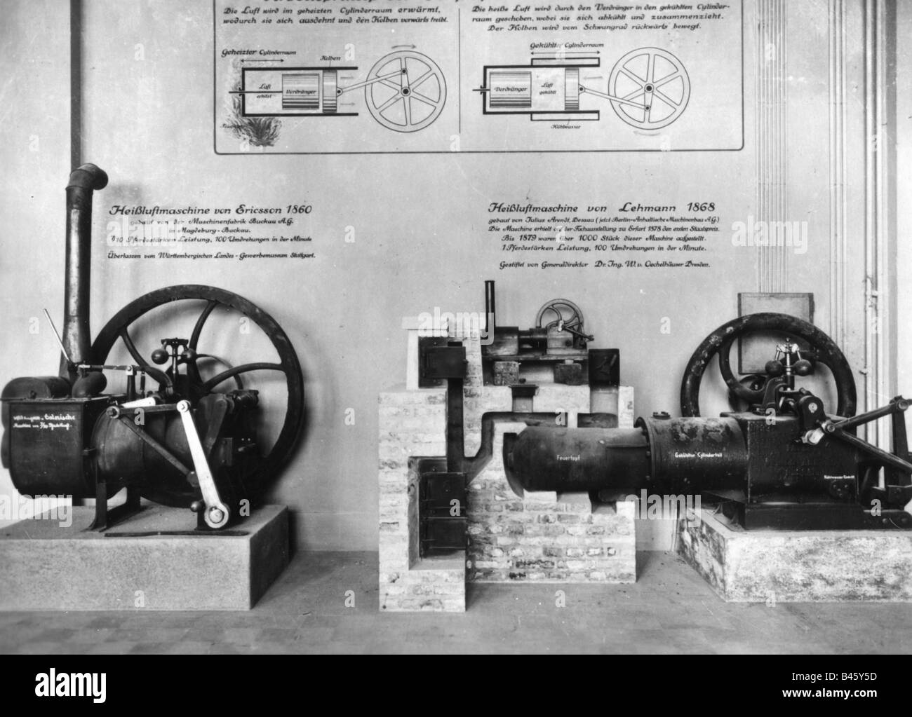 geography/travel, Germany, Munich, Deutsches Museum, interior view, air heart engines of Ericsson and Lehmann, series 'The German Museum in small pictures', J. Lindauer publisher, circa 1930, , Stock Photo