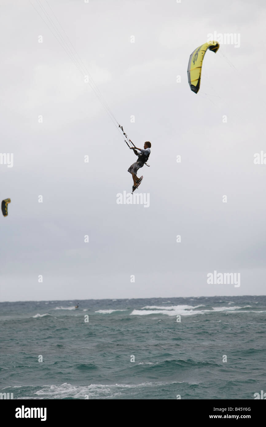 kite boarding at kite beach in the Dominican Republic Stock Photo