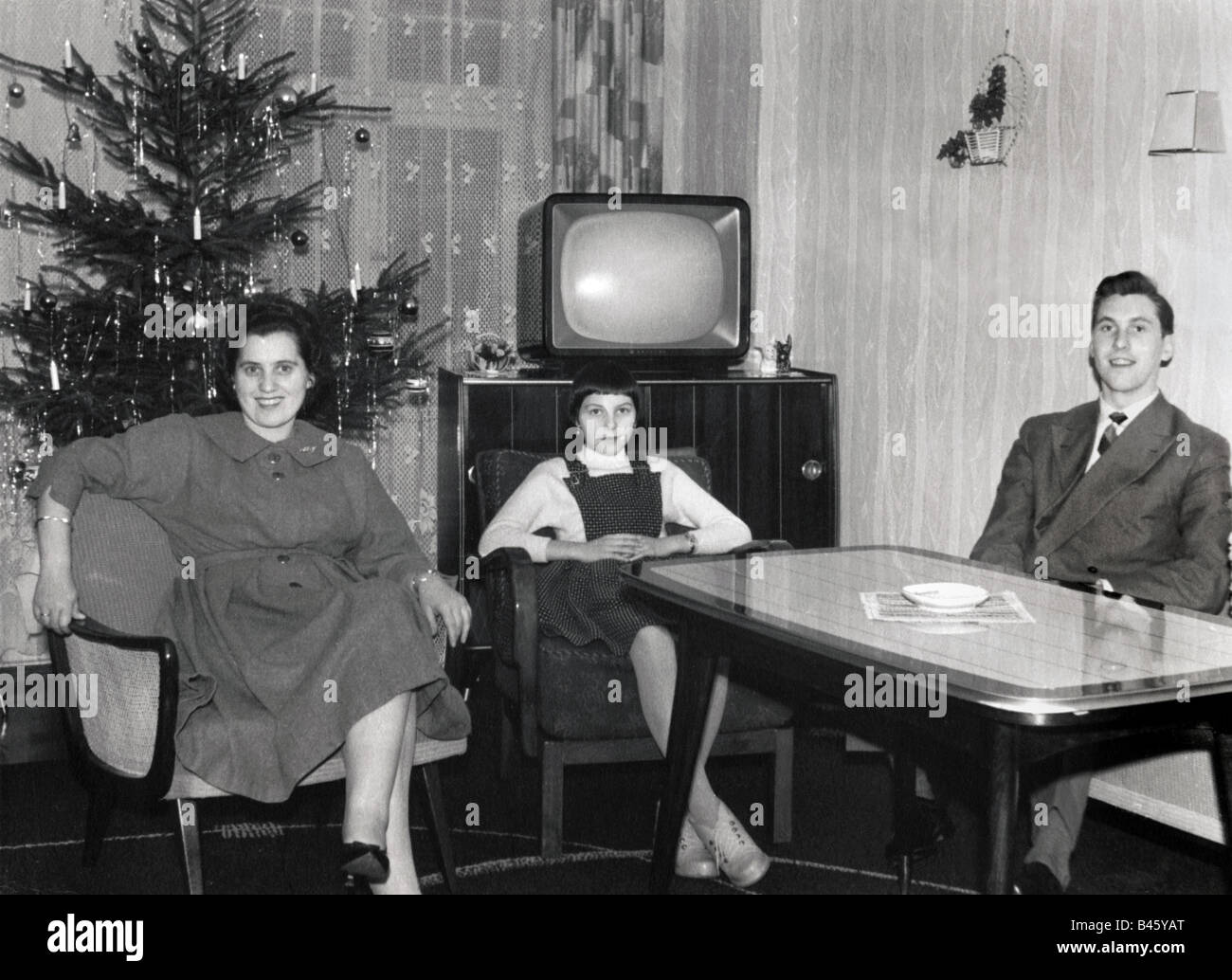 people, family, sitting in living room, Germany, circa 1959, Stock Photo