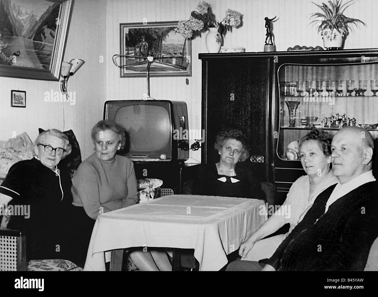 people, family, sitting in living room, Germany, circa 1959, Stock Photo