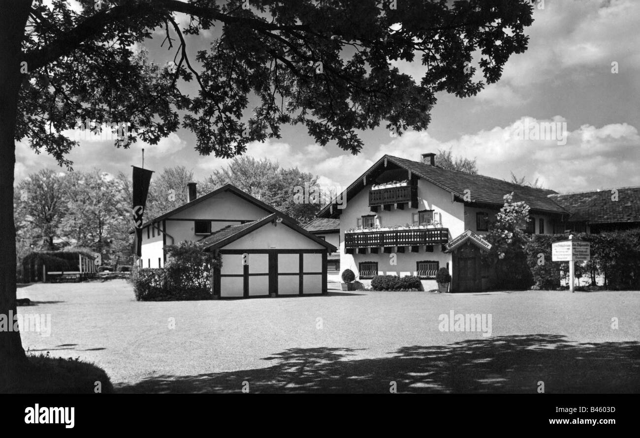 geography / travel, Germany, Gruenwald, gastronomy, 'Gruenwalder Weinbauer', exterior view, postcard, stamped 25.6.1941, , Stock Photo