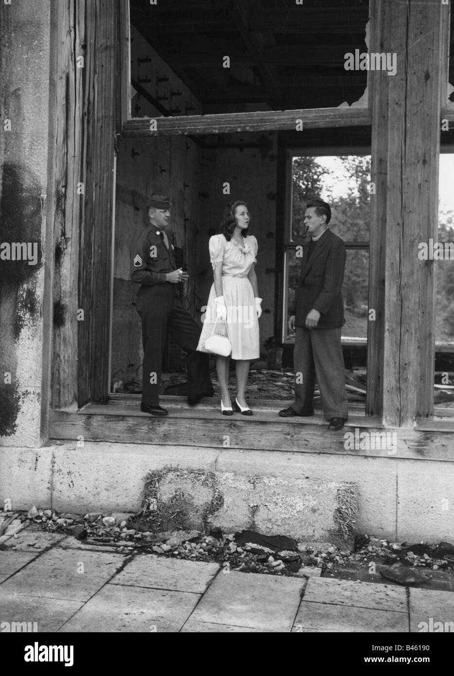 people, couples, honeymoon of American Sergeant Herbert S. Rose and wife Yvelette, at Obersalzberg, 1947, Stock Photo