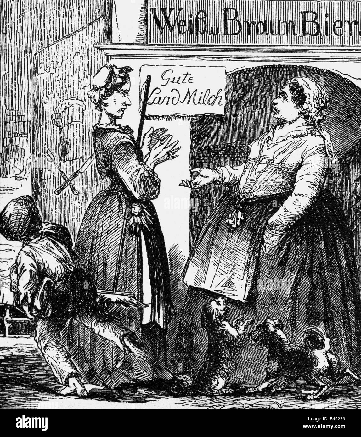 people, women, caricature, charlady and chandler gossiping, wood