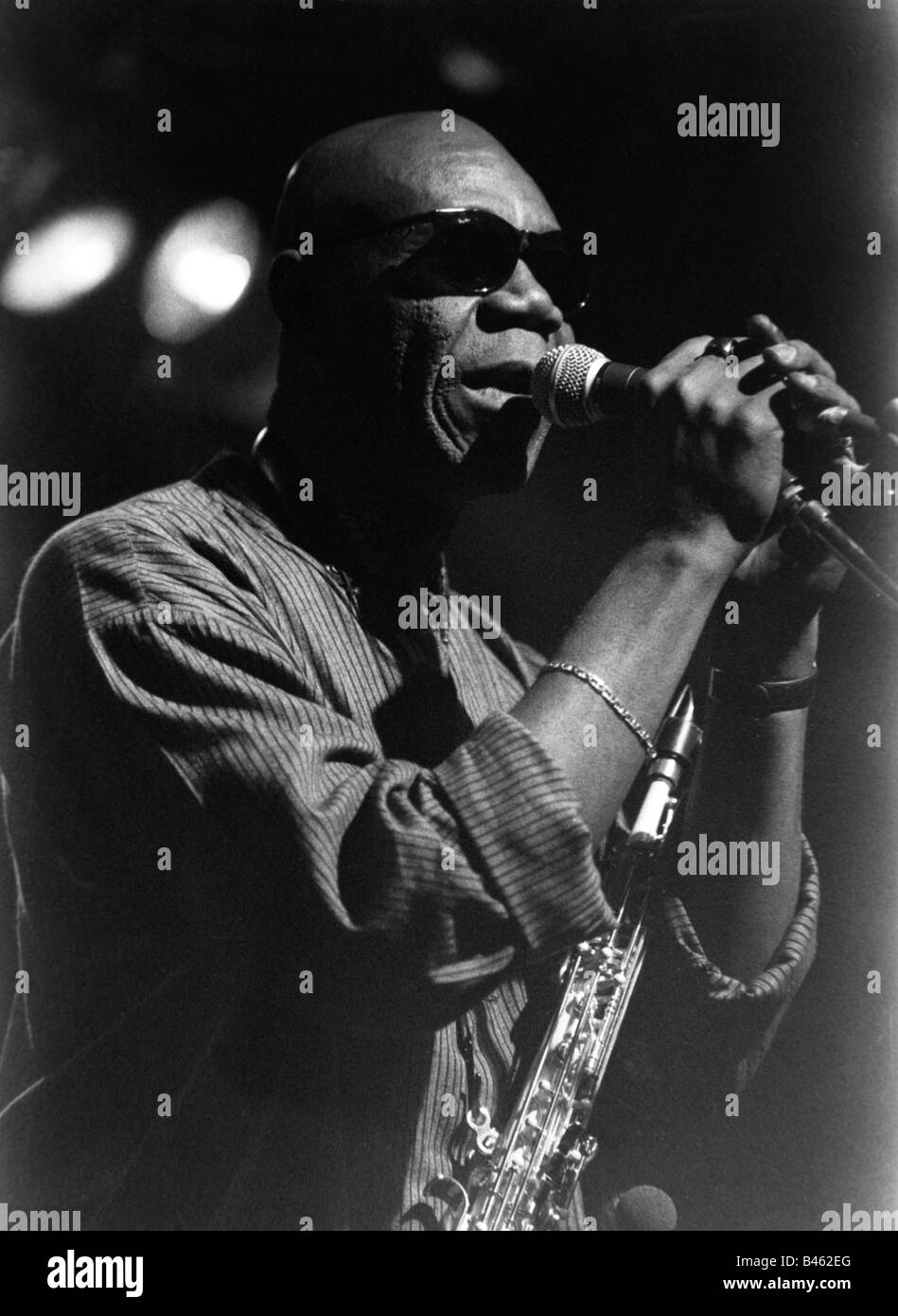 Dibango, Manu, * 12.12.1933, cameroonian musician (jazz), half length, during a performance at the Jazz Festival, Walldorf, 1996, Stock Photo
