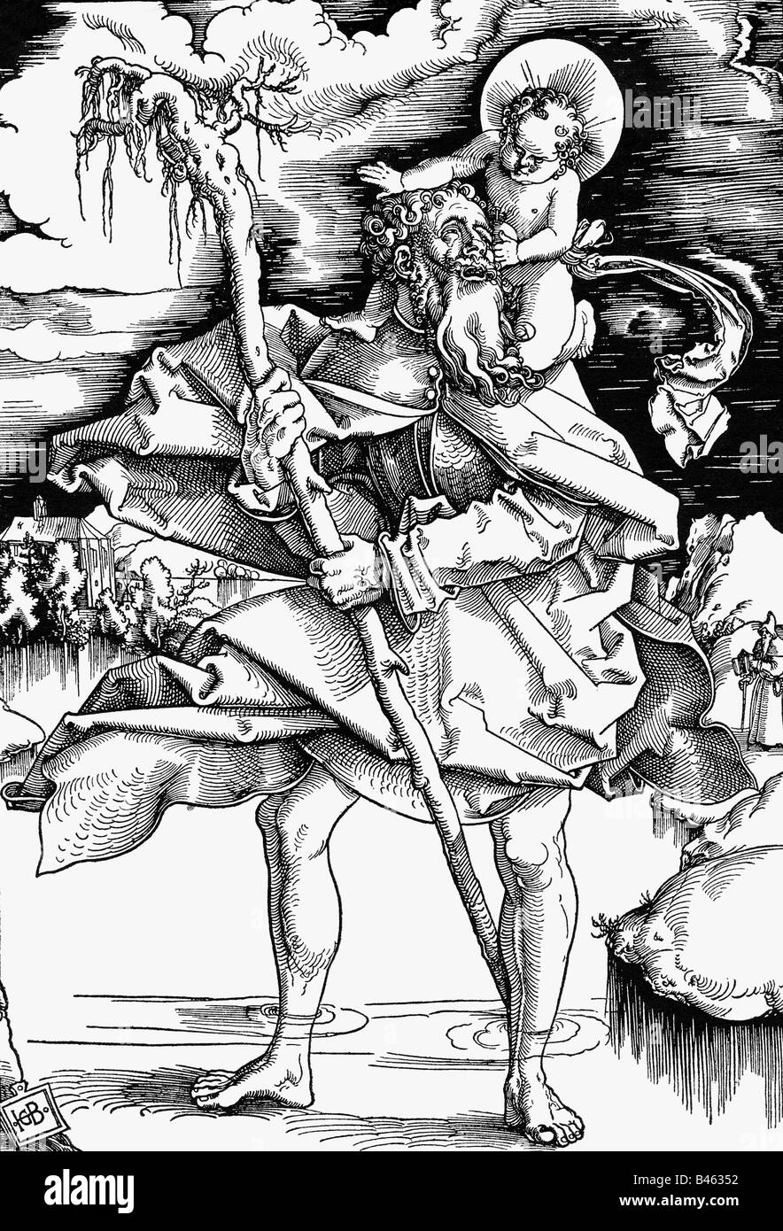 Christopher, + circa 250, saint, martyr, woodcut, by Hans Baldung Grien (1484 / 1485 - 1545), Germany, first half of the 16th century, Stock Photo