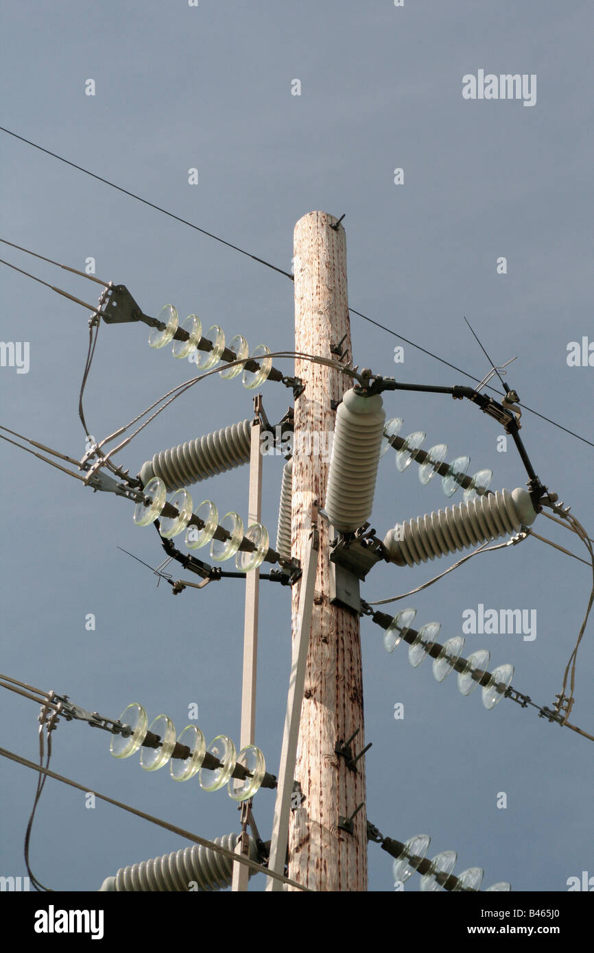 High voltage line switch on rural electric distribution line using wooden poles and glass
