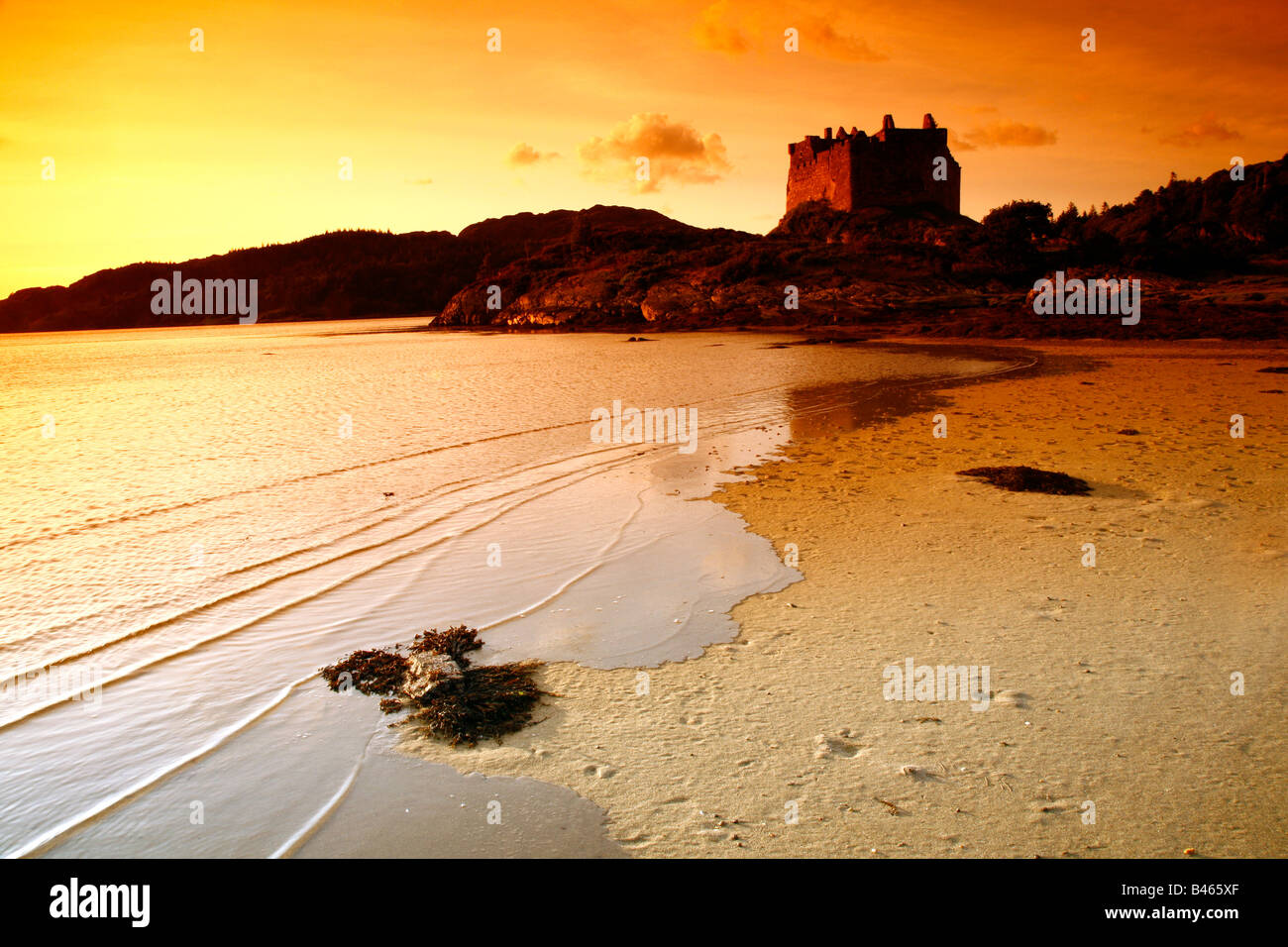 Sunset at Tioram Castle, Acharacle, Ardnamurchan penninsula, Scotland Stock Photo