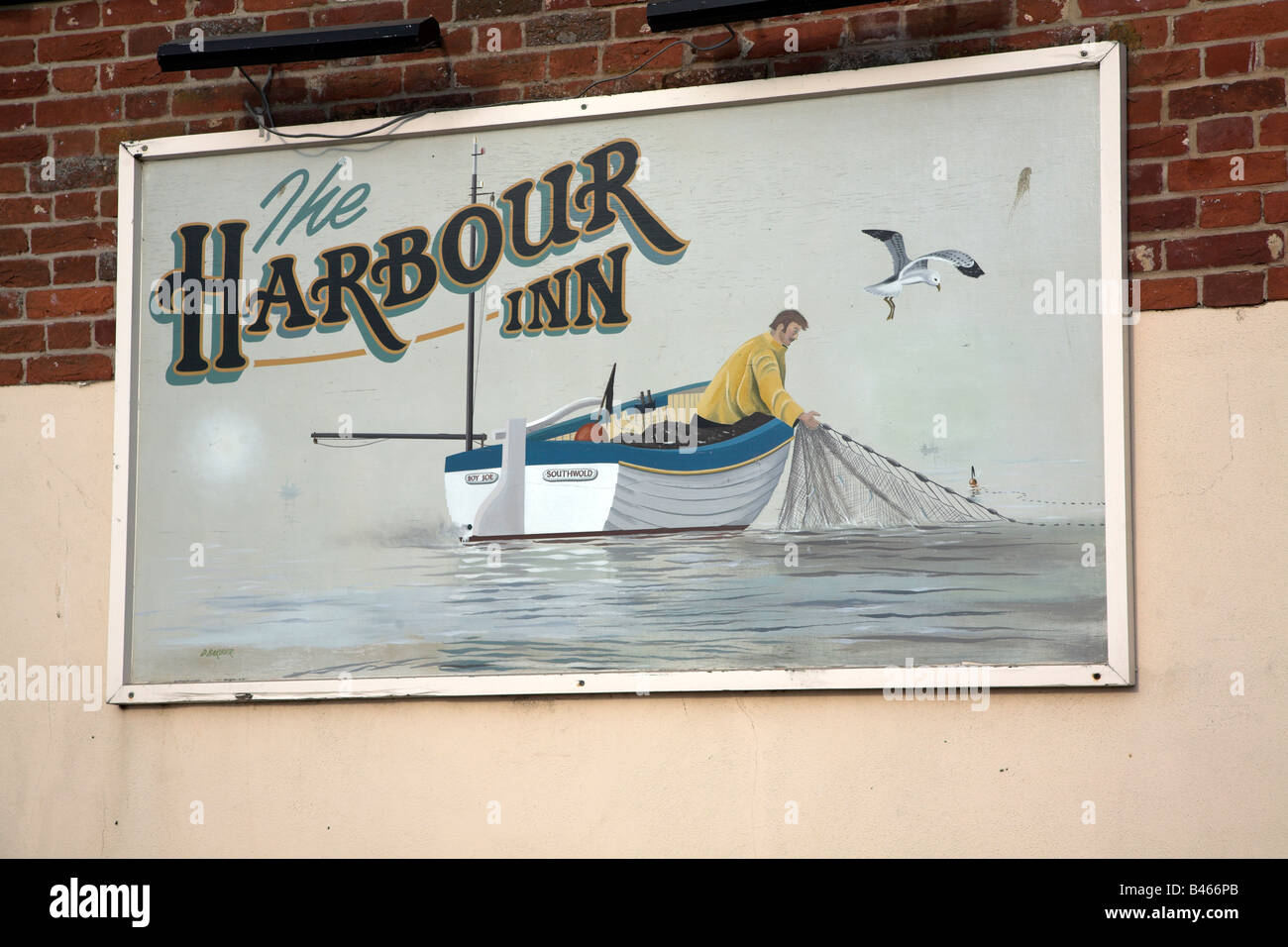 Pub sign for the Harbour Inn Southwold harbour, Suffolk, England Stock Photo