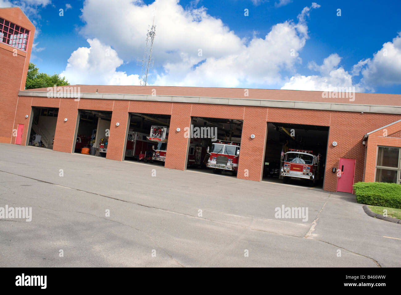 This is a huge fire house with lots of bays Stock Photo